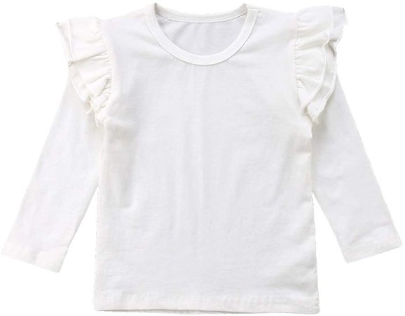 Amazon.com: Toddler Baby Girls Ruffle Long Sleeved T-Shirt Blouse Solid Cotton Basic Tees Top (1-2 T, White): Clothing