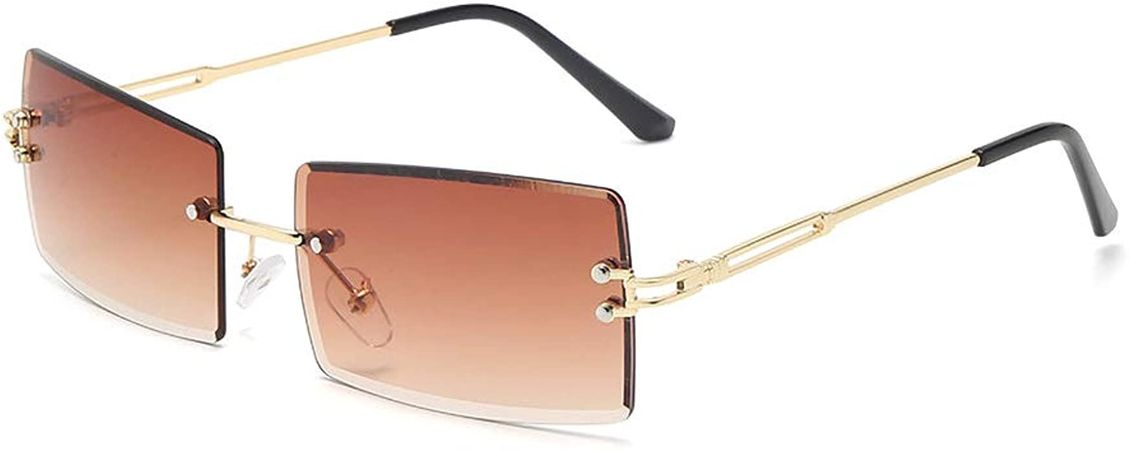 Amazon.com: Dollger Rimless Rectangle Sunglasses Glasses For Women Men Frameless Trendy rimless glasses Retro 90s Sunglasses DARK TEA : Clothing, Shoes & Jewelry