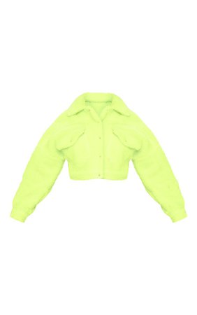 Neon Green Borg Cropped Trucker Jacket | PrettyLittleThing
