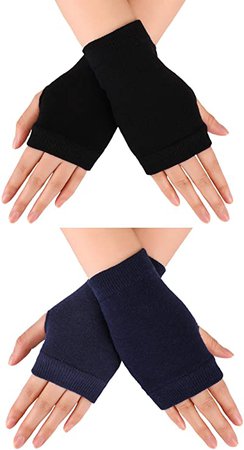 Blulu Fingerless Warm Gloves with Thumb Hole Cozy Half Fingerless Driving Gloves Knit Mittens for Men, Women at Amazon Women’s Clothing store