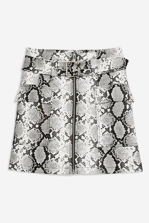 Snake Print Leather Look Belted Mini Skirt - Topshop USA