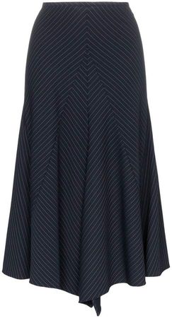 pinstripe asymmetric panelled virgin wool blend skirt