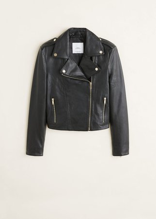 Lapelled leather biker jacket - Women | Mango United Kingdom