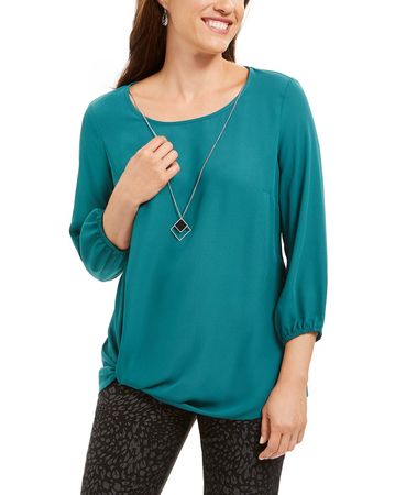 JM Collection Twist-Hem Necklace Blouse, Created For Macy's & Reviews - Tops - Women - Macy's