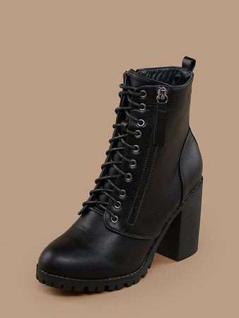 Lace Up Lug Sole Chunky Heel Combat Boots | SHEIN USA