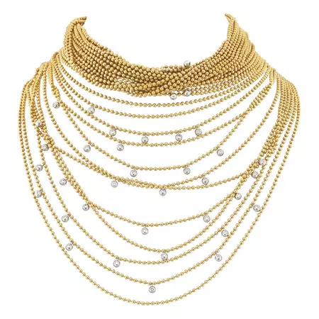Cartier Draperie De Decollete 18K Yellow Gold of 34 Rows of Beads Necklace For Sale at 1stDibs