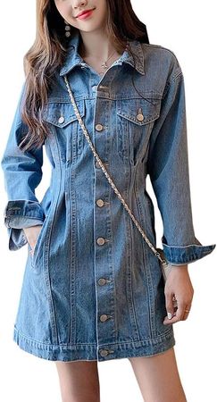 Only Faith Women's Autumn Long Sleeve Thin Denim Dress Button Up Casual Jean Skirts at Amazon Women’s Clothing store