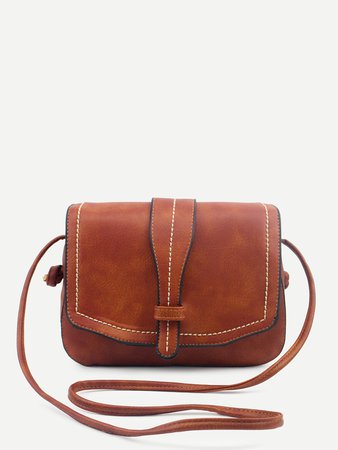Brown Faux Leather Saddle Bag
