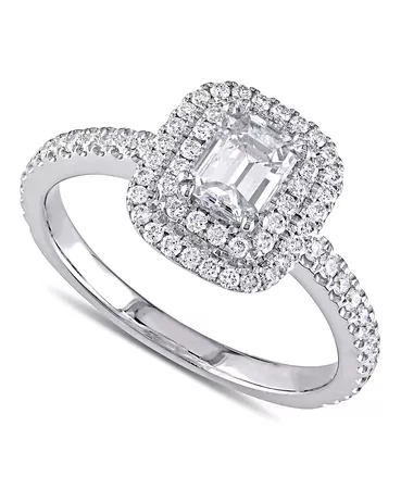 Macy's Diamond Emerald-Cut Double Halo Engagement Ring (1 ct. t.w.) in 14k White Gold & Reviews - Rings - Jewelry & Watches - Macy's