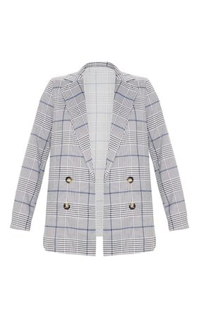 Grey Checked Button Blazer | Coats & Jackets | PrettyLittleThing