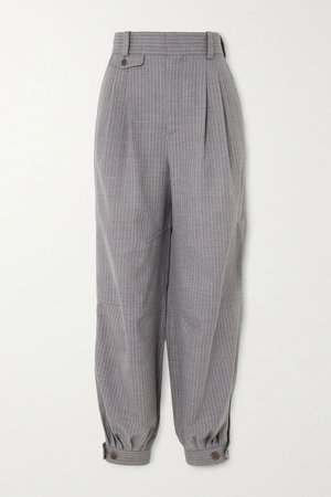 Gray Leather-trimmed pinstriped wool and silk-blend tapered pants | Loewe | NET-A-PORTER