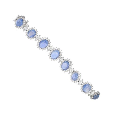 62 Carat, Blue Sapphire Cabochon and Diamond Retro Bracelet For Sale at 1stDibs