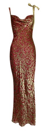 S/S 2001 Christian Dior John Galliano Red & Gold Zipper High Slit Gown Dress