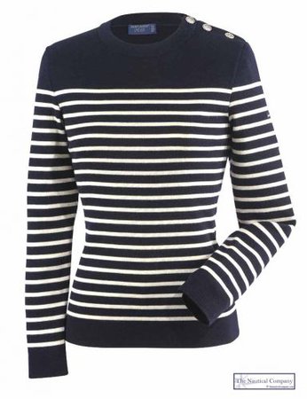 Women's Wool Striped Breton Jumper, Navy Blue/Cream Fine Knit Ladies' Breton Sweater Saint James - THE NAUTICAL COMPANY UK