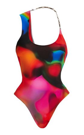 Chain-Detailed Printed Asymmetric One-Piece Swimsuit By The Attico | Moda Operandi