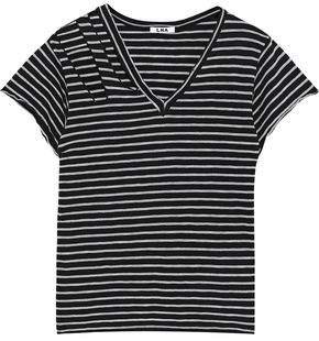 Distressed Cutout Striped Cotton-blend Jersey T-shirt
