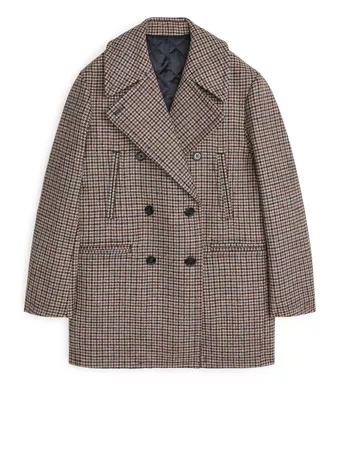 Tweed Pea Coat - Beige Check - Jackets & Coats - ARKET NO