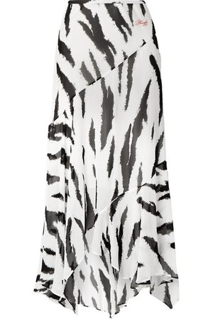Philosophy di Lorenzo Serafini | Asymmetric zebra-print crepe de chine midi skirt | NET-A-PORTER.COM