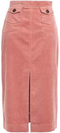 Split-front Cotton-blend Corduroy Midi Skirt