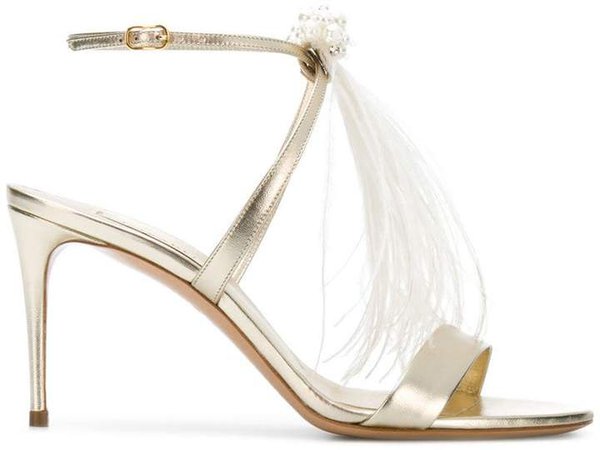 pearl and feather stiletto sandals