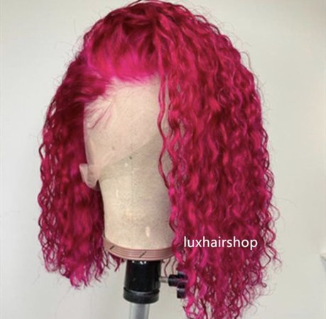 hot pink curly bob lace wig