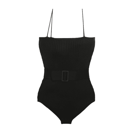 Belted Rib Knit Swimsuit