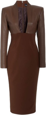 Sergio Hudson Donell Leather Top Dress With Plunging Neckline
