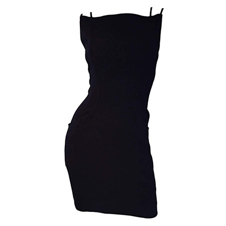 Sexy Vintage Thierry Mugler 1990s Avant Garde Black Bodycon Dress w/ Pockets For Sale at 1stDibs