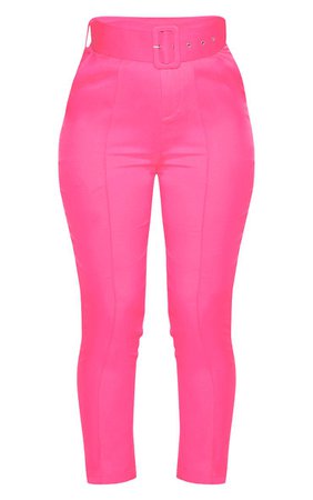 Hot Pink Belt Detail Front Seam Cigarette Trouser | PrettyLittleThing USA
