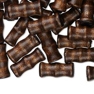 Bead, wood (dyed / waxed), dark brown, 16x7mm hand-cut bamboo. Sold per pkg of 500. - Fire Mountain Gems and Beads