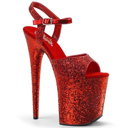 Red Glitter Stripper Heels