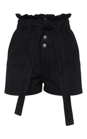 Black Paperbag Denim Shorts | PrettyLittleThing USA