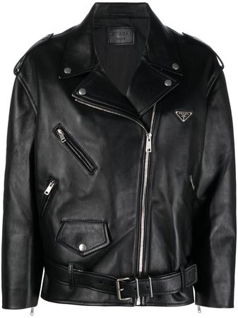 Prada triangle-plaque Leather Jacket - Farfetch