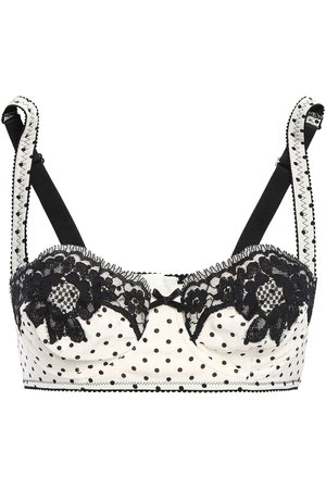 White Lace-trimmed polka-dot stretch-silk balconette bra | Sale up to 70% off | THE OUTNET | DOLCE & GABBANA | THE OUTNET