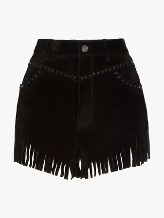 Saint Laurent fringed stud embellished suede shorts | Short Shorts | Browns