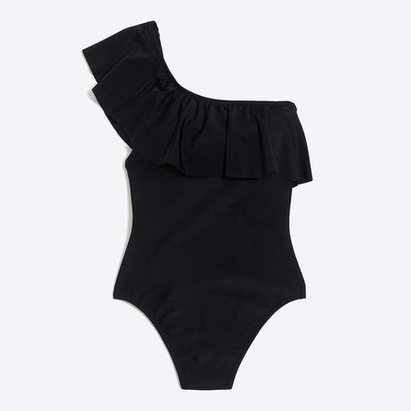 Ruffle one-shoulder one-piece swimsuit