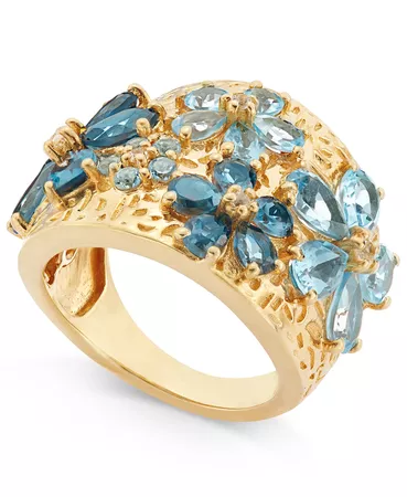 Macy's Blue Topaz Flower Statement Ring (6 ct. t.w.) in 14k Gold Vermeil