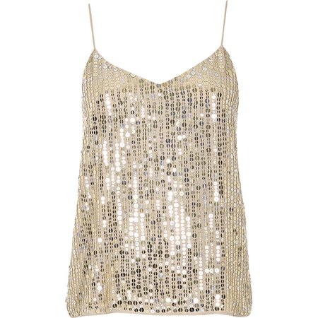 Gold sequin embellished cami top - Cami / Sleeveless Tops - Tops - women