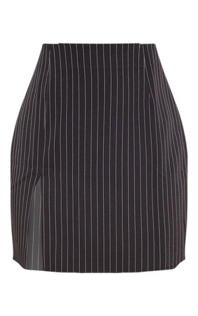 Cream Pinstripe Split Detail Mini Skirt | PrettyLittleThing