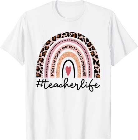 Amazon.com: Boho Leopard Rainbow Teacher Life Teach Love Inspire T-Shirt : Clothing, Shoes & Jewelry