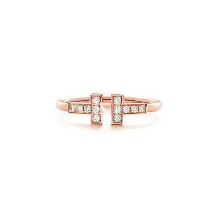 Tiffany T wire ring in 18k rose gold with diamonds. | Tiffany & Co.