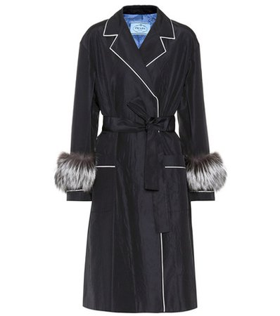Fur-trimmed silk coat