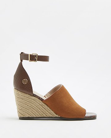 Brown open toe wedges | River Island