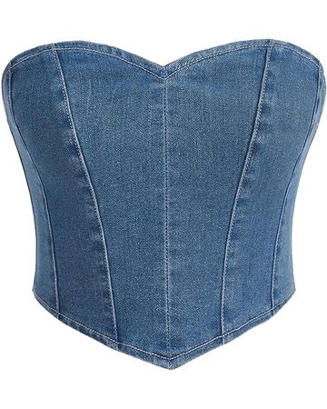 Milumia Women's Hanky Hem Denim Tube Top Zipper Back Strapless Corset Crop Tops Medium Wash Blue Medium at Amazon Women’s Clothing store