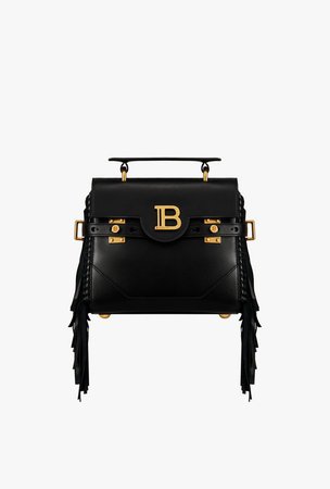 Black Smooth Leather B Buzz 23 Bag With Fringe for Women - Balmain.com