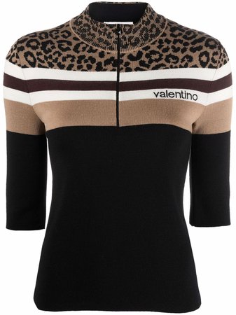 Valentino Leopard Print Panel half-zip Jumper - Farfetch