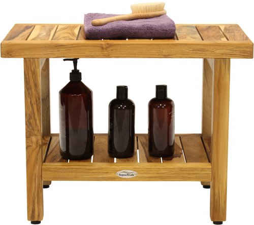 24" Spa™ Clear-Shield Teak Shower Bench with Shelf - High-quality Teak Furniture