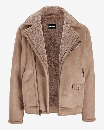Champagne Faux Suede Moto Jacket | Express
