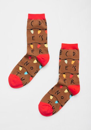 Stranger Things Holiday Crew Socks in Brown Multi | ModCloth