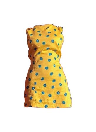 yellow blue flower dress retro  fun